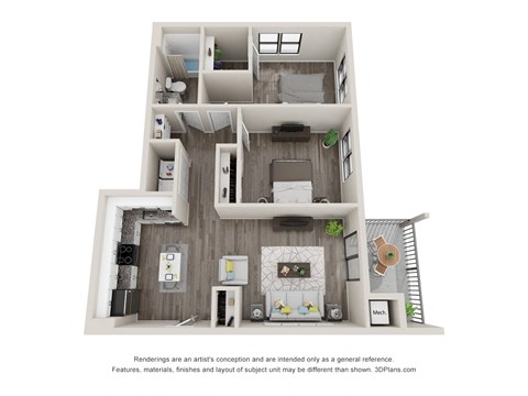 2 bed 1 bath B2 Floor Plan at Latitude at South Portland Apartment, Maine, 04106